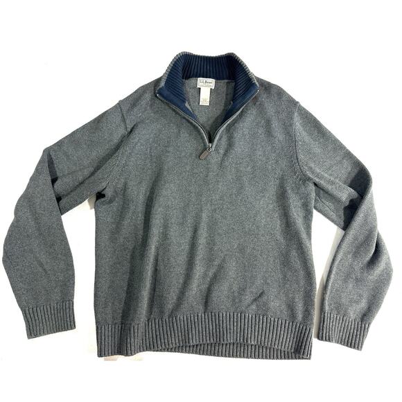 L.L. Bean Men’s 100% Cotton Quarter Zip Sweater Gray Size M Regular - Picture 1 of 9
